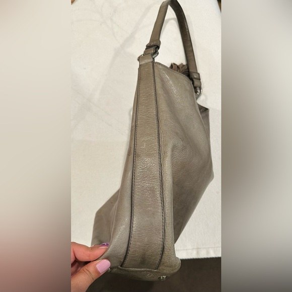 Frye Clara Smoke Grey Leather Fringe Tassel Hobo Shoulder Bag Purse - Picture 6 of 15